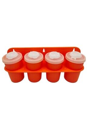 Vintage Tupperware Orange Spice Shakers #102 With Wall Mount Retro Kitchen